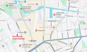 Google map screen shot showing location of Francis Crick institute