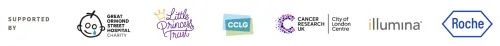 Logos from 6 conference supporters; Great Ormond Street Hospital, Little Princess Trust, CCLG, Cancer Research UK - City of London Centre, Illumina and Roche. 